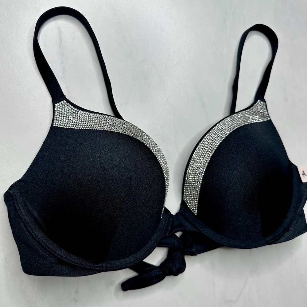 VS Very Sexy Shine Trim Push-Up Bikini Top Black 32C - Picture 6 of 9